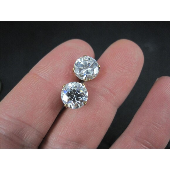 Vintage 8mm Cz Stud Earrings 14K Gold Filled New Old Stock - Picture 7 of 9